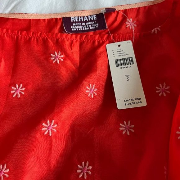 NWT Anthropologie Rehane Giulia Silk Blouse Red Embroidered - Small - Picture 7 of 8